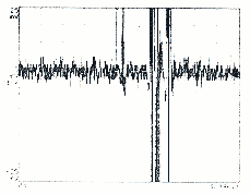 Fig.4 - Evoluzione temporale del segnale a 500 kHz emesso, alla rottura, da un campione di gneiss della val d'Ossola.